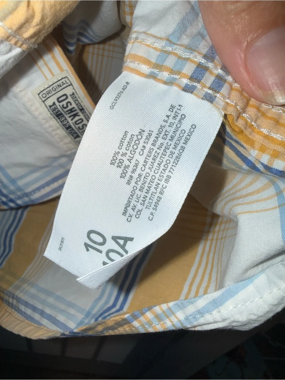 OshKosh B'gosh Yellow, Blue & White Plaid Button-Down Shirt